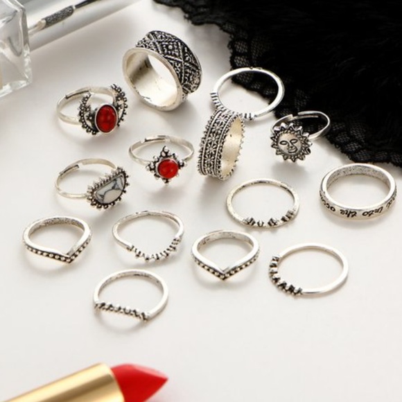 14pc Brand New Red Big Stone Knuckle Ring - Picture 2 of 5